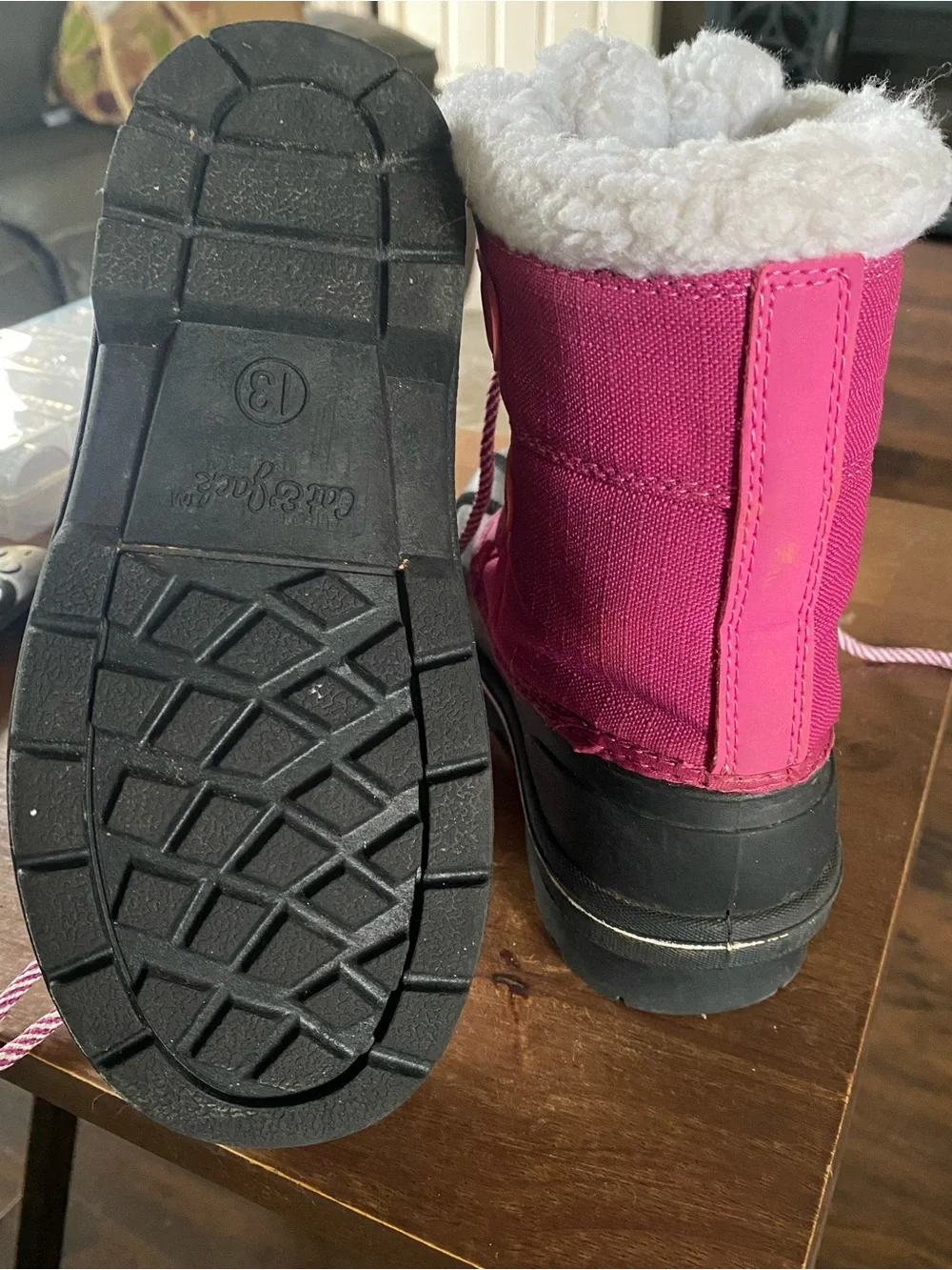 Cat & Jack Pink and Black Girls' Faux Fur Lined Winter Boots